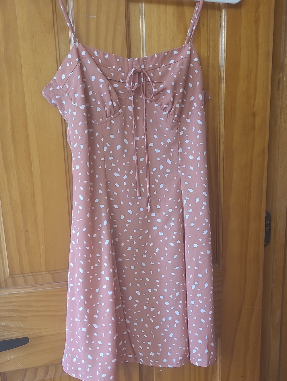 essue Dusty Rose Polka Dot Mini Slip Dress